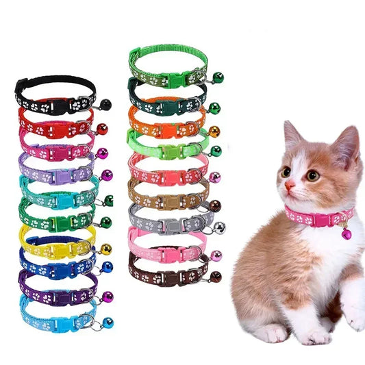 Adjustable Pet Collar With Bell Cartoon Footprint